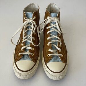 Converse Chuck Taylor 70 High Tops Brown Leather Blue Leaf Pattern Men’s Size 9
